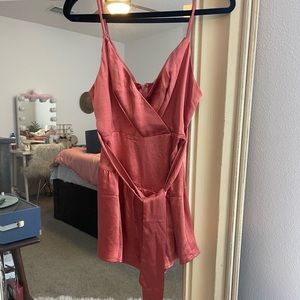 Beautiful, never worn, burnt orange satin romper. Size small!